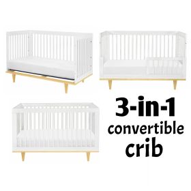 Modern Classic Solid Wooden Crib in White with Natural Wood Legs