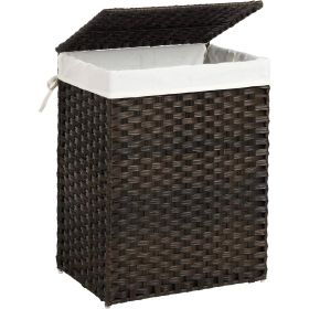 Brown PP Rattan 24-Gal Laundry Hamper Basket with Removable Cotton Liner Bag