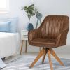Faux Leather Swivel Accent Chair with Solid Wood Legs - Brown