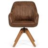 Faux Leather Swivel Accent Chair with Solid Wood Legs - Brown