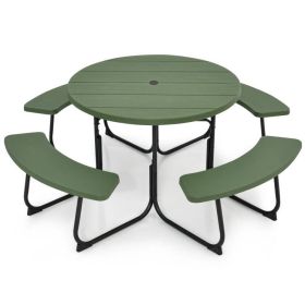 Green All Weather 8 Seater Picnic Table Umbrella Hole