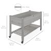 Outdoor Grey Wood Raised Garden Bed Planter Box with Shelf and Locking Wheels