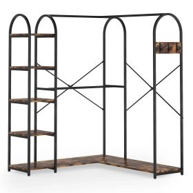 Corner L-Shaped Garment Rack with Clothing Hanging Rods and Storage Shelves