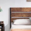 Queen Industrial Platform Bed Frame with Brown Wood Slatted Headboard Footboard