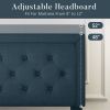 Queen Adjustable Height Platform Bed Frame with Blue Upholstered Headboard