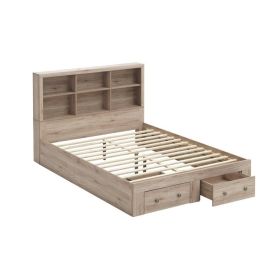 Queen Size Rustic Oak FarmHouse Low Profile 2 Drawer Storage Platform Bed
