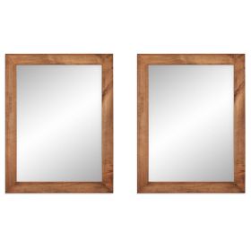 Set of 2 Modern Farmhouse Mirror Set Distressed Brown Wood Frame 31 x 24 inch