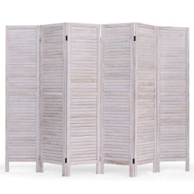 6-Panel Classic Louver Slatted Room Divider Screen in White Wood Finish