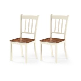 Set of 2 Solid Wood White Mission Style Armless Dining Chair with Brown Seat