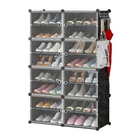 8-Tier 2-Row Shoe Rack Organizer Stackable Free Standing Shoe Storage Shelf Plastic Shoe Cabinet Tower with Transparent Doors for Heels Boots Slippers