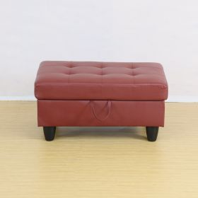 Red Faux Leather Storage Ottoman Living Room Sofa