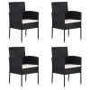 Patio Chairs with Cream White Cushions 4 pcs Black Poly Rattan