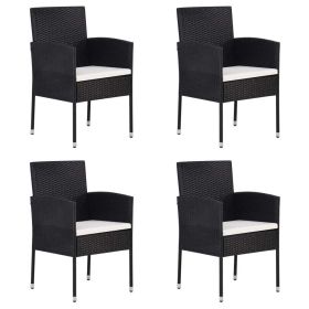 Patio Chairs with Cream White Cushions 4 pcs Black Poly Rattan