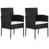 Patio Chairs with Cream White Cushions 2 pcs Black Poly Rattan