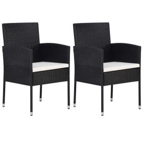 Patio Chairs with Cream White Cushions 2 pcs Black Poly Rattan