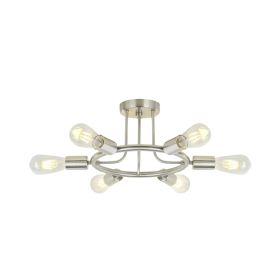 6 Light Modern Sputnik Lights Semi Flush Mount Ceiling Light Brushed Nickel Finished