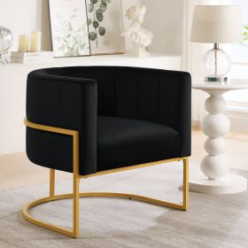 Upholstered Velvet Accent Chair with Golden Metal Stand,Mid-Century Living Room Leisure Chair with Curve Backrest -Black