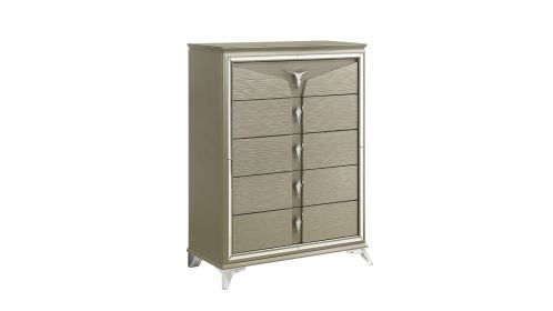 Samantha Modern Style 5-Drawer Chest Made with Wood & Mirrored Drawer Handles