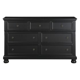 Transitional Black Dresser of 7 Drawers Jewelry Tray Traditional Design Bedroom Wooden Furniture