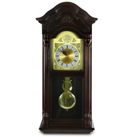 Bedford Clock Collection 25.5" Antique Mahogany Cherry Oak Chiming Wall Clock with Roman Numerals