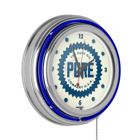Pure Oil Chrome Double Rung Neon Clock - Wordmark