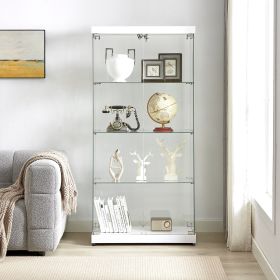 4-Tier Glass Display Cabinet, Double Door Glass Cabinet, Four Partitions, Two Locks, Floor Standing Storage Cabinet for Living Room, Bedroom