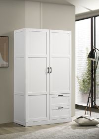 Aubree 40" White Wardrobe Cabinet Armoire with 2 Drawers and Hanging Rod