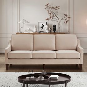 Modern 3 Piece seat Sofa Couch with Scooped Armrest/Wood legs,Upholstered Velvet 3-seat Sofa with Removable Cushions for Livingroom Bedroom,Taupe