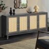 Handcrafted Premium Grain Panels,Rattan Sideboard Buffer Cabinet With 4 Rattan Doors