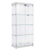 4-Tier Glass Display Cabinet, Double Door Glass Cabinet, Four Partitions, Two Locks, Floor Standing Storage Cabinet for Living Room, Bedroom