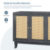 Handcrafted Premium Grain Panels,Rattan Sideboard Buffer Cabinet With 4 Rattan Doors
