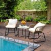 3-Piece Patio Bistro Set with 2 Rattan Chairs and Square Glass Coffee Table