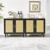 Side panel buffet cabinet with natural rattan door, rattan storage cabinet with adjustable shelves, side panel and buffet with storage space