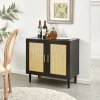 Side panel buffet cabinet with natural rattan door, rattan storage cabinet with adjustable shelves, side panel and buffet with storage space