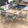 Outdoor Dining Set Patio Dining table and Chairs with Rattan Backrest and Removable Cushions for Patio and Backyard, White Washed