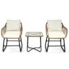 3-Piece Patio Bistro Set with 2 Rattan Chairs and Square Glass Coffee Table