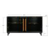 Handcrafted Premium Grain Panels,Rattan Sideboard Buffer Cabinet With 4 Rattan Doors