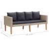 2-Seater Patio Sofa with Cushions Poly Rattan Beige