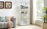 4-Tier Glass Display Cabinet, Double Door Glass Cabinet, Four Partitions, Two Locks, Floor Standing Storage Cabinet for Living Room, Bedroom