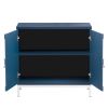 TREXM Simple Storage Cabinet Accent Cabinet with Solid Wood Veneer and Metal Leg Frame for Living Room, Entryway, Dining Room (Navy)