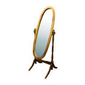 Classic Oval Cheval Floor Mirror with Natural Wood Finish Frame