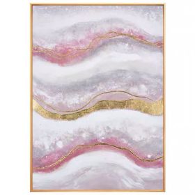 100% Handmade Gold Foil Abstract Oil Painting Wall Art Modern Minimalist Pink Marble Texture Picture Canvas Home Decor For Living Room No Frame (size: 90x120cm)