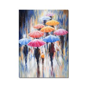Large Umbrella Rain Hand Painted Oil Painting Lover Rain Landscape Hand Painted Acrylic Paint On Canvas Unique Gift For Home Decor (size: 70x140cm)