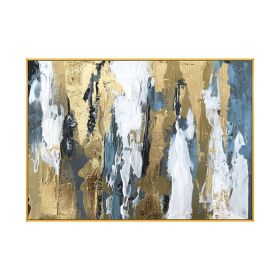 Abstract Gold Foil Block Painting Beige Poster Modern Golden Wall Art Picture for Living Room Navy Decor Big Size Tableaux (size: 75x150cm)