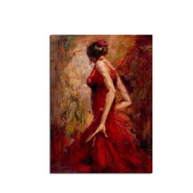 Ha's Art Handmade Abstract Oil Painting Wall Art Modern Minimalist Red Dancing Girl Picture Canvas Home Decor For Living Room Bedroom No Frame (size: 60x90cm)