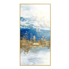 100% Handmade Modern Abstract Gold foil lines Blue Canvas Art Paintings For Living Room Bedroom Posters  Wall Poster Home Decor (size: 70x140cm)