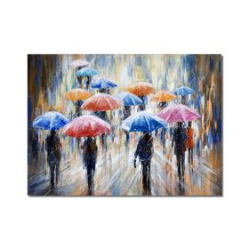 Large Abstract People Walking In The Rain With Umbrellas Painting 100% Handmade Oil Painting On Canvas Modern Decorative Wall Art (size: 90x120cm)