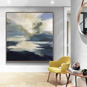 100% Hand Painted Blue Ocean Oil Painting Large Seascape Canvas Modern Art with No frame As A Gift for Living Home Decoration (size: 150x150cm)