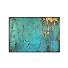 100% Handmade Gold Foil Abstract Oil Painting  Wall Art Modern Minimalist Blue Color Canvas Home Decor For Living Room No Frame (size: 75x150cm)