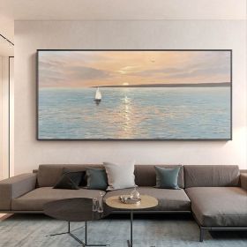 Artist Handpainted Modern Canvas Oil Painting Interior Home Decoration Painting Morning Sea Art Painting Rimless (size: 40x80cm)